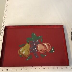 Tole Ware VTG  Hand Painted Red Tray Decorative Still Life Hand Painting Fruit